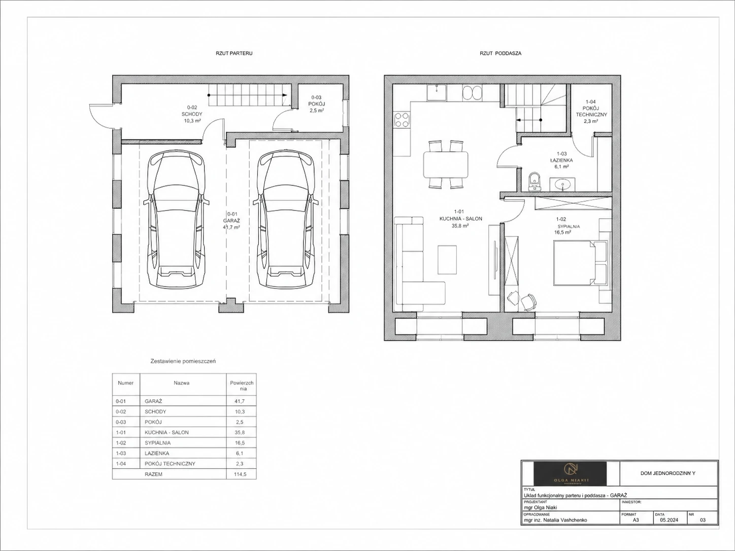 Rzut garażu i apartamentu